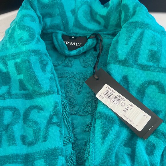 Versace I Heart Baroque Bathrobe Capri Blue Women’s Size Small - Picture 4 of 8